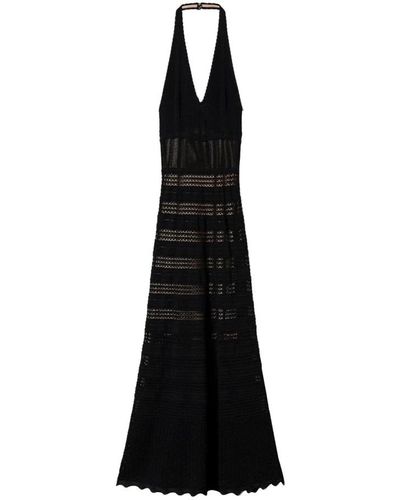 Twin Set Langes strickkleid mit durchsichtigem gestreiftem design,schwarzes strick maxikleid