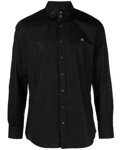 Vivienne Westwood Camicia in cotone nero con ricamo logo orb