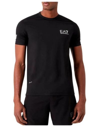 EA7 T-shirt aus technischem stoff mit druck - Schwarz