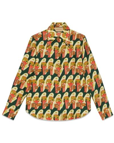 Gucci Grünes seiden-twill-hemd mit -print - Gelb