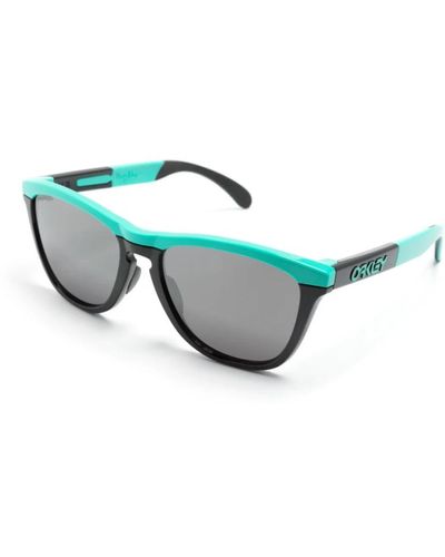 Oakley Wraparound schwarze/blau sonnenbrille mit grauen gläsern