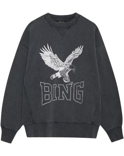 Anine Bing Schwarzer gewaschener sweatshirt mit coolem druck - Grau