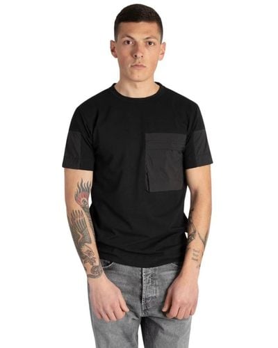 DUNO T-shirt in cotone traspirante con tasca frontale - Nero
