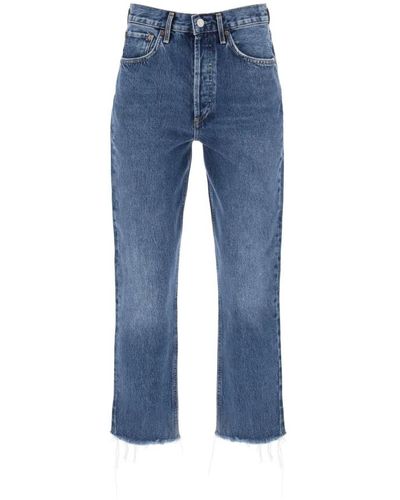 Agolde Riley cropped jeans con orlo sfilacciato - Blu