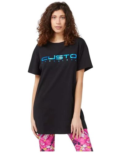 Custoline Blaues oversized front print t-shirt