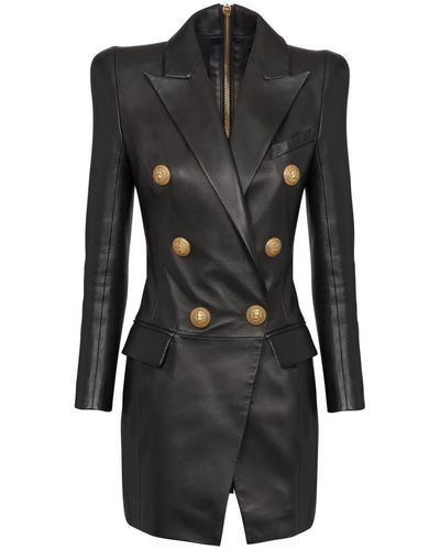 Balmain 6-button leather dress - Nero