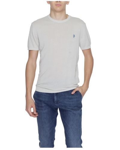 U.S. POLO ASSN. T-shirt grigia in cotone collo rotondo - Blu