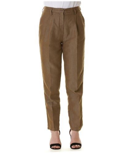 Manila Grace Pantalones de algodón lino - Neutro