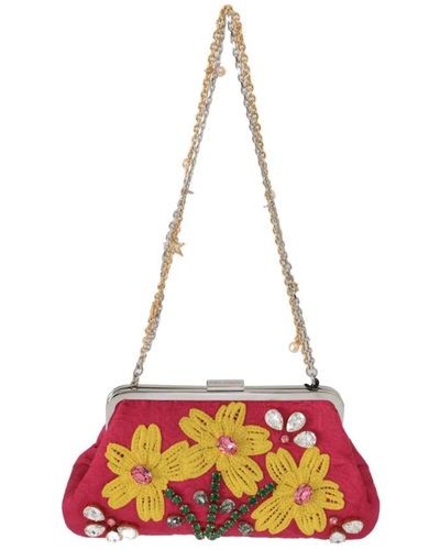 Dolce & Gabbana Floral crystal applique evening purse - Rouge
