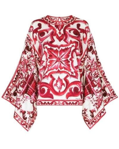 Dolce & Gabbana Majolika-print seidenbluse - Rot