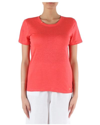Sun 68 T-shirt in lino con logo ricamato - Rosso