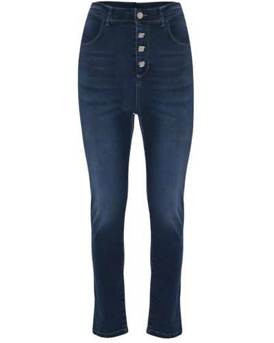 Kocca Jeans skinny con chiusura bottoni gioiello - Blu
