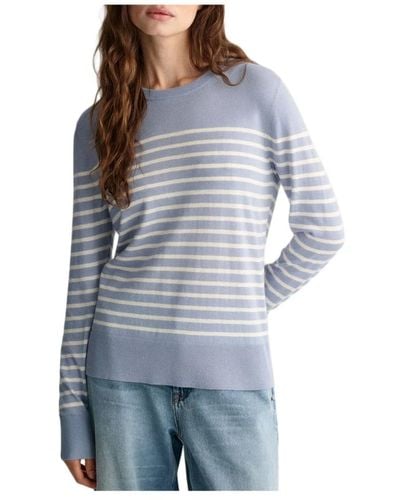 GANT Fine knit striped c-neck - Blu