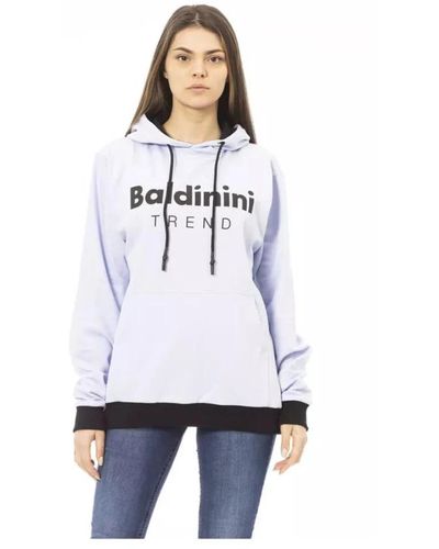 Baldinini Suéter morado de moda con capucha y logo delantero - Blanco