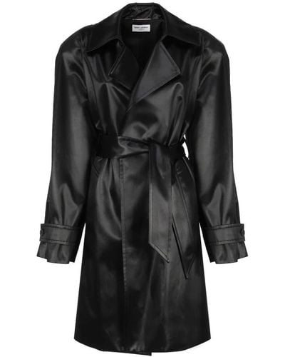 Saint Laurent Belted Coats - Black
