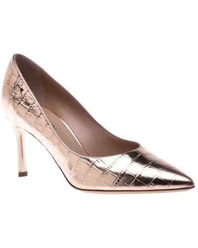 Baldinini Court shoe in platinum with crocodile print - Metálico
