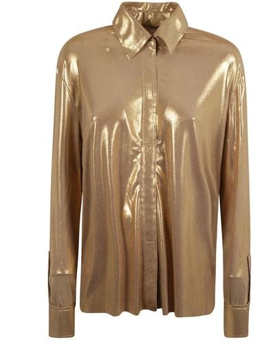 Norma Kamali Goldene stretch-bluse mit lam-effekt - Braun