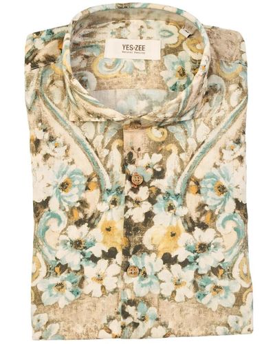 Yes-Zee Blumiges hemd mit französischem kragen aus baumwolle - Natur