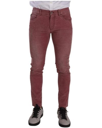 Dolce & Gabbana Pink corduroy cotton skinny men denim jeans - Rosso