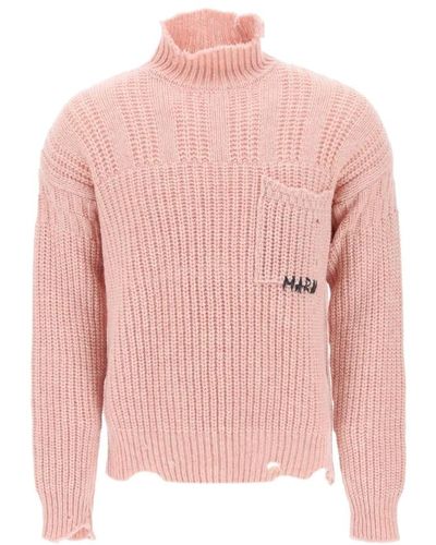 Marni Pullover mit zerstörtem effekt aus wolle und stehkragen - Pink