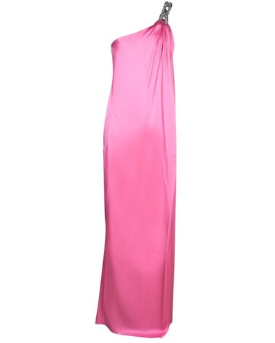 Stella McCartney Vestido rosa de satén con un hombro y cadena