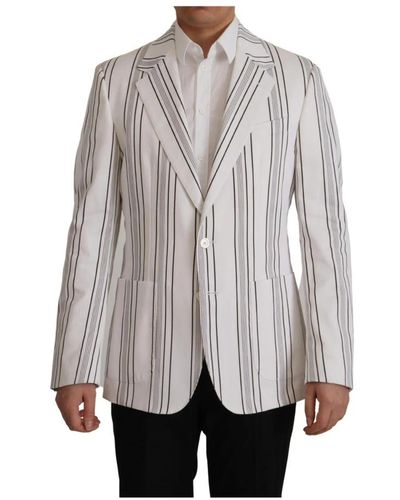 Dolce & Gabbana Weiße gestreifte baumwoll einreihige blazer - Grau