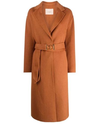 Twin Set Belted Coats - Brown