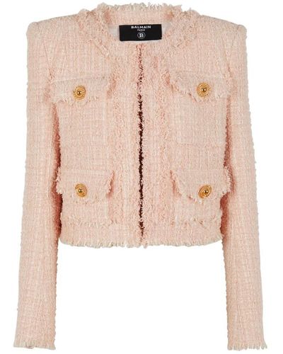 Balmain Tweed Button-detail Jacket - Pink
