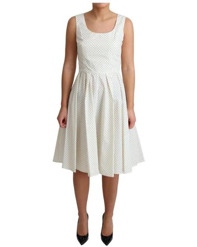Dolce & Gabbana Vestido blanco de algodón con lunares en línea a