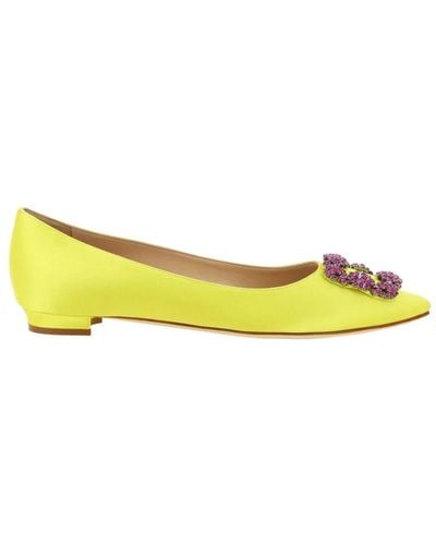 Manolo Blahnik Hangisi Ballerina Shoes - Yellow