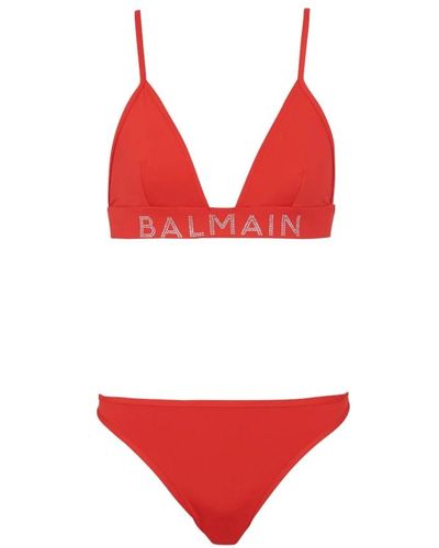 Balmain Bikini triangle strass - Rouge