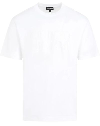 Giorgio Armani Weißes baumwoll-t-shirt mit besticktem logo
