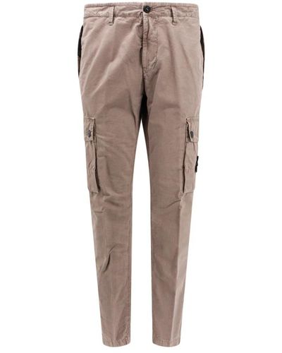 Stone Island Pantaloni in cotone grigi con bottone e zip - Grigio