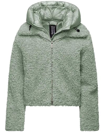 Bomboogie Short coat in sherpa fleece with hood - Verde