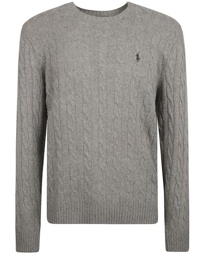 Ralph Lauren Grauer cable-knit pullover mit polo pony motiv