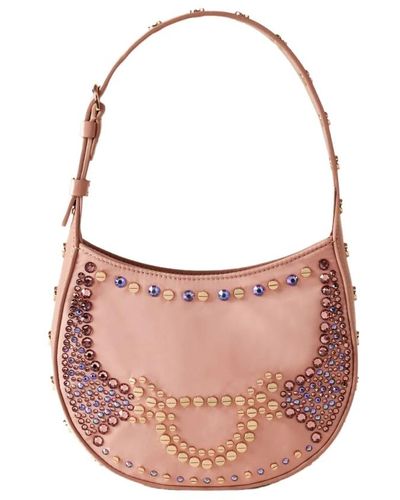 Borbonese 110 swarovski hobo mini - fabric leather handheld bag - Rosa