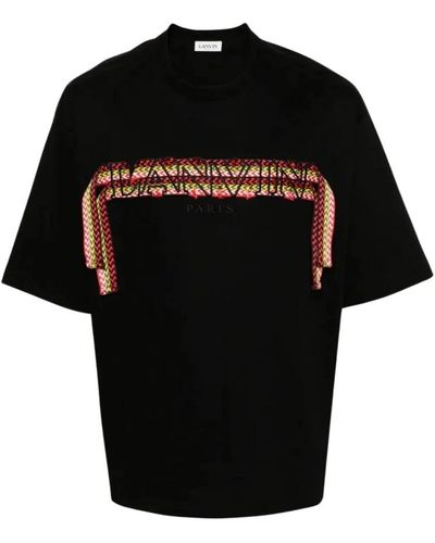 Lanvin Schwarzes baumwoll-t-shirt mit kontrastierender stickerei,schwarze t-shirts und polos mit curblace oversized stil