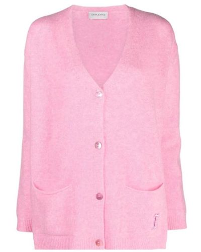 Ermanno Scervino Cardigan rosa in misto lana e cashmere con scollo a v