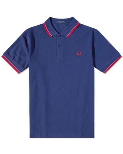 Fred Perry Slim Fit Twin Tipped Polo French Navy / Magenta Cherry Red Xl - Blue