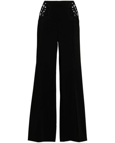 Stella McCartney Pantalones negros de crepe elástico con paneles de broderie anglaise