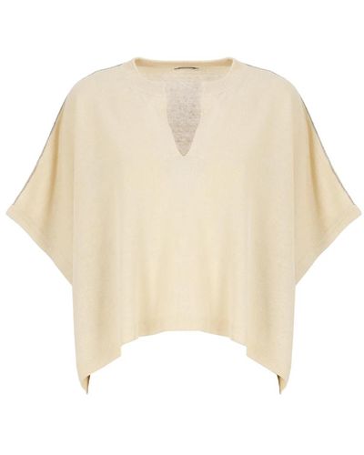 Peserico Ivory linen blend v-neck sweater - Natur