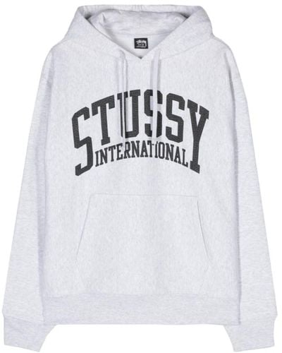 Stussy Grauer pullover mit logo-druck - Weiß