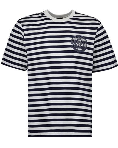 Versace Gestreiftes t-shirt mit gesticktem logo - Blau