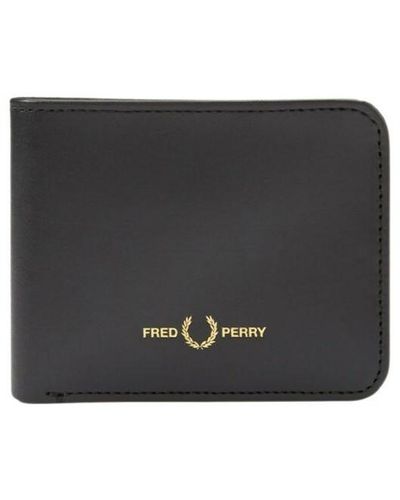 Fred Perry Burnished Leather Billfold Wallet Black - Negro