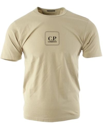 C.P. Company S baumwoll-t-shirt mit einzigartigem kunst-design - Natur
