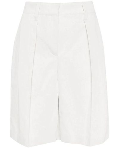 Brunello Cucinelli Shorts in gabardine di cotone/lino bianco con pieghe