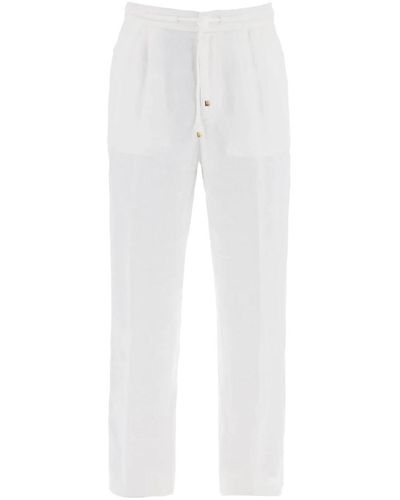 Brunello Cucinelli Striped linen joggers with c - Bianco