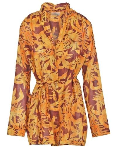 Ottod'Ame Camicia in cotone stampato con collo alto e scollo a v - Arancione