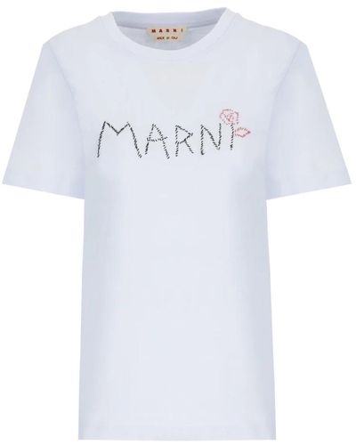 Marni Hellblaues baumwoll-t-shirt mit logo