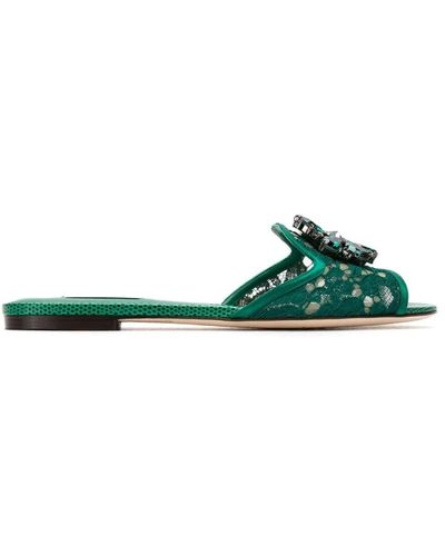 Dolce & Gabbana Slippers in pizzo con cristalli - Verde